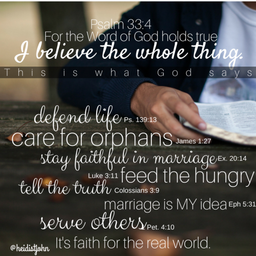 The Bible holds true, and I believe the whole thing.